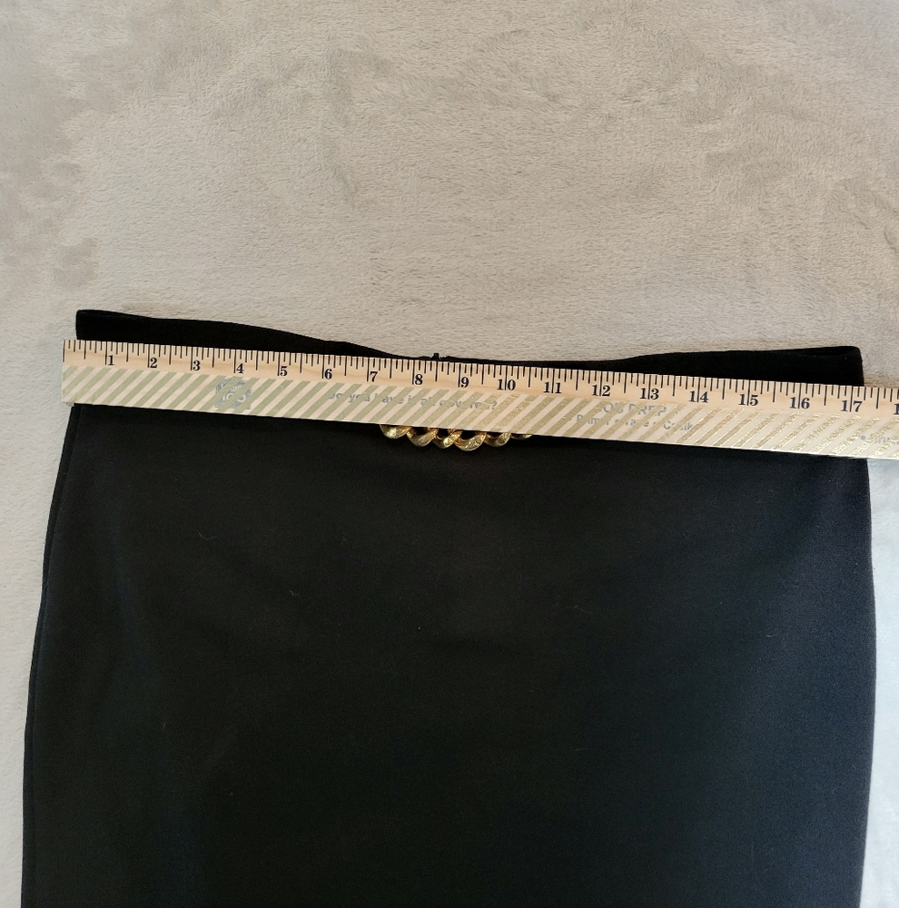 Vintage 90s Black Skirt Suit Gold Curb Link Chain Embellished Sz 10 Power Suit - Picture 15 of 16
